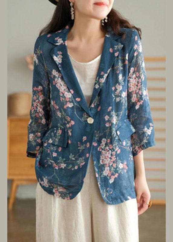 Beautiful Print Pockets Summer Ramie Coat GK-HTP210721