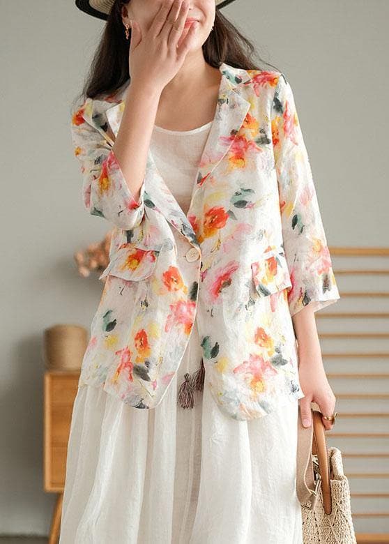 Beautiful Print Pockets Summer Ramie Coat GK-HTP210721