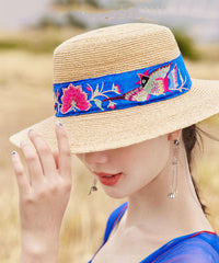 Beautiful Rose Embroideried Straw Woven Beach Floppy Sun Hat dylinoshop