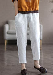 Beautiful White Elastic Waist Solid Linen Harem Pants Summer GK-CPTS220523