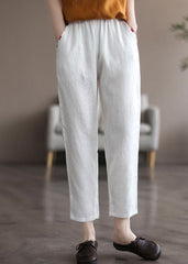 Beautiful White Elastic Waist Solid Linen Harem Pants Summer GK-CPTS220523