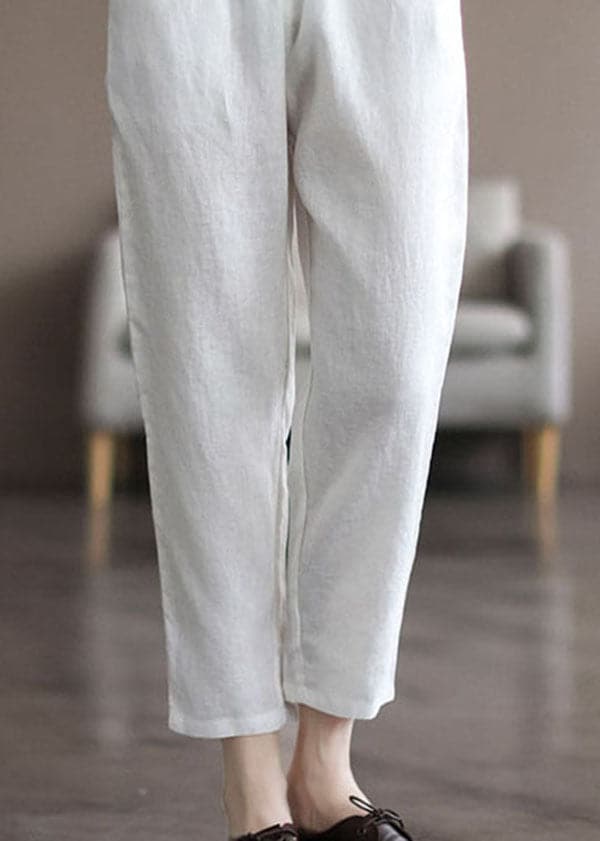 Beautiful White Elastic Waist Solid Linen Harem Pants Summer GK-CPTS220523