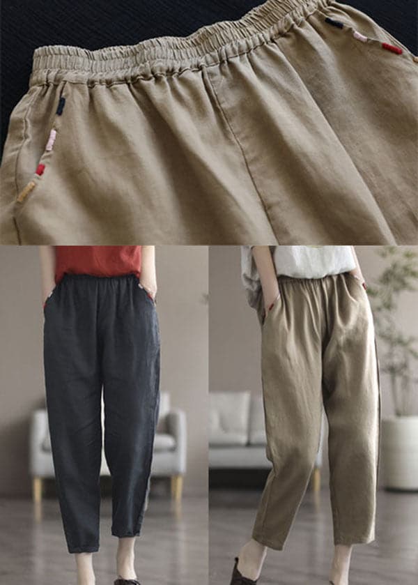 Beautiful White Elastic Waist Solid Linen Harem Pants Summer GK-CPTS220523