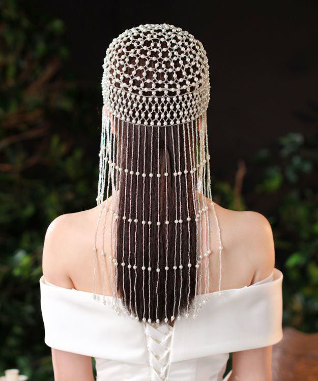 Beautiful White Pearl Tassel Bonnie Hat dylinoshop