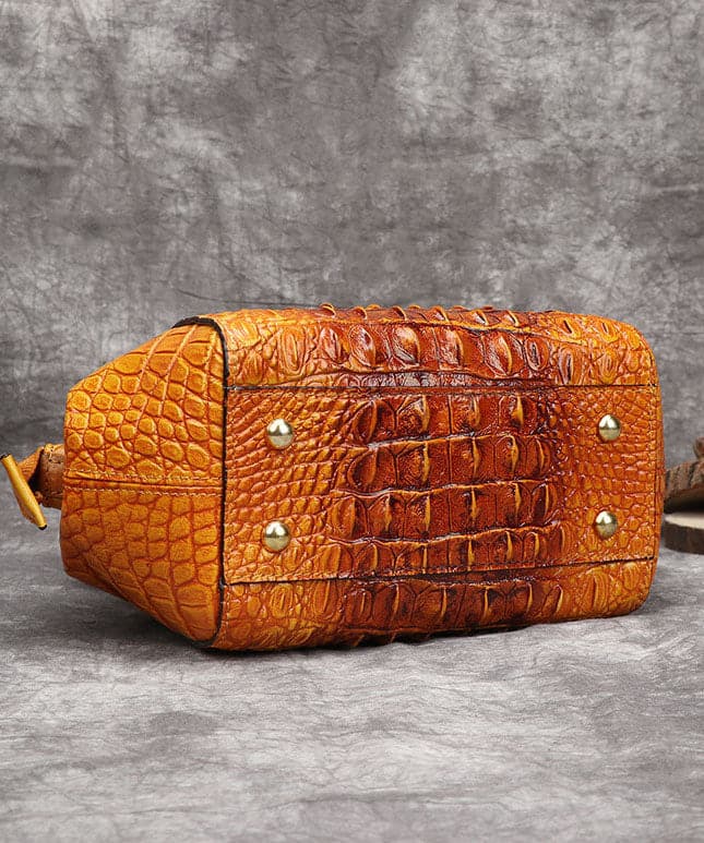 Beautiful Yellow Crocodile pattern Paitings Calf Leather Satchel Handbag ZPBAG-BGS220209