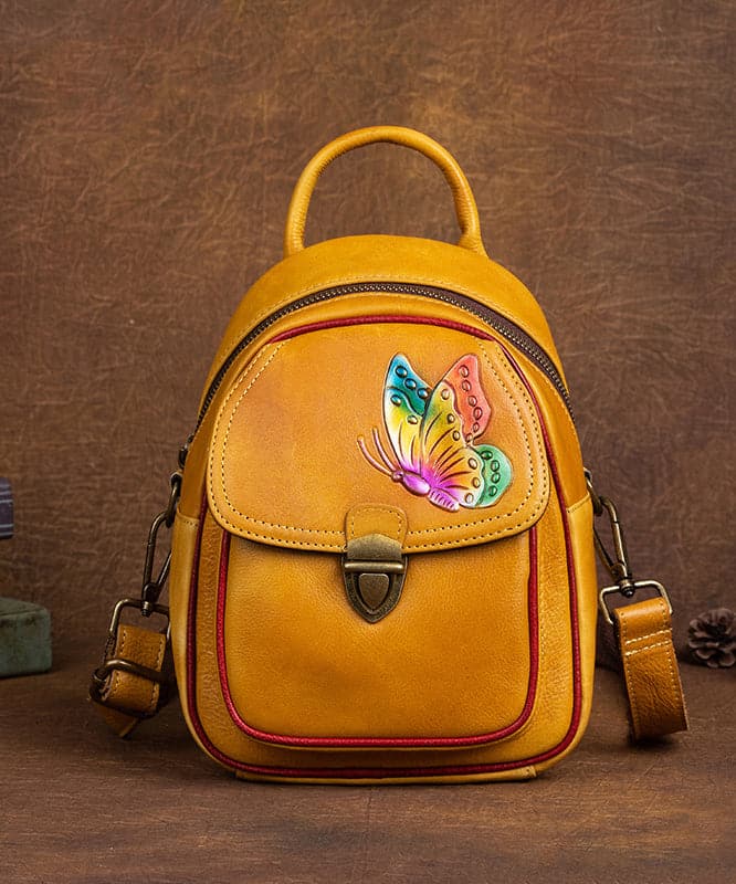 Beautiful Yellow Embossing Paitings Calf Leather Backpack Bag ZPBAG-BGS220209