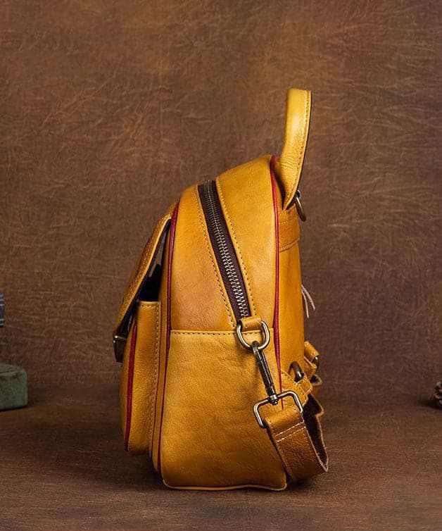 Beautiful Yellow Embossing Paitings Calf Leather Backpack Bag ZPBAG-BGS220209