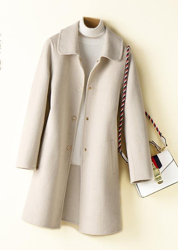 Beautiful beige Fashion tunic pattern design Peter pan Collar Woolen Coats TCT200915