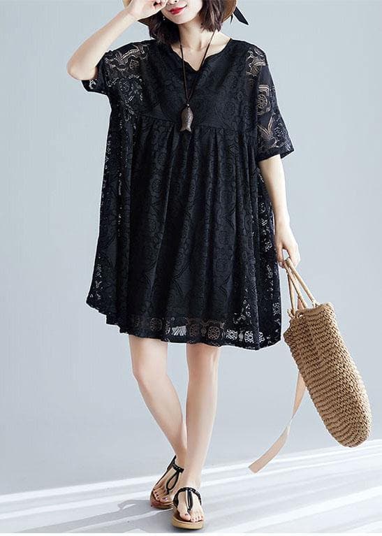 Beautiful black clothes For Women v neck hollow out loose Dresses SDM200425