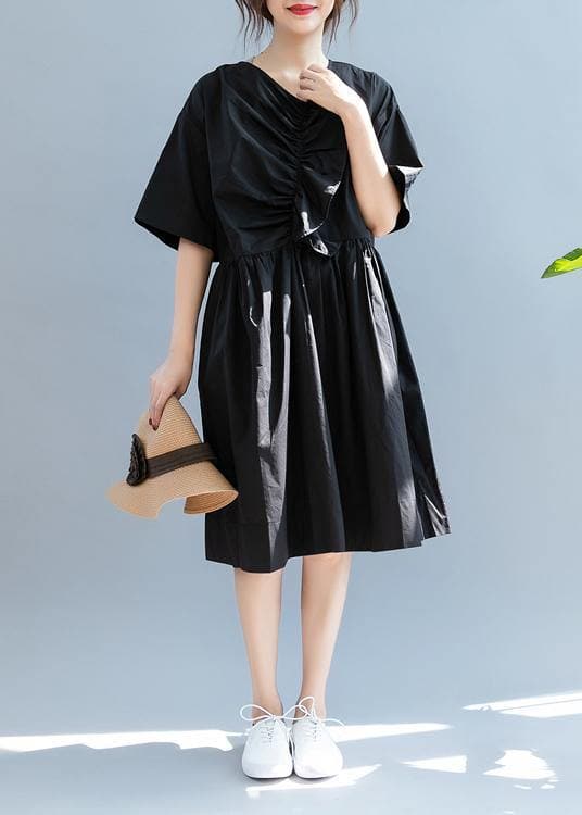 Beautiful black clothes For Women v neck Cinched A Line summer Dress SDL200725