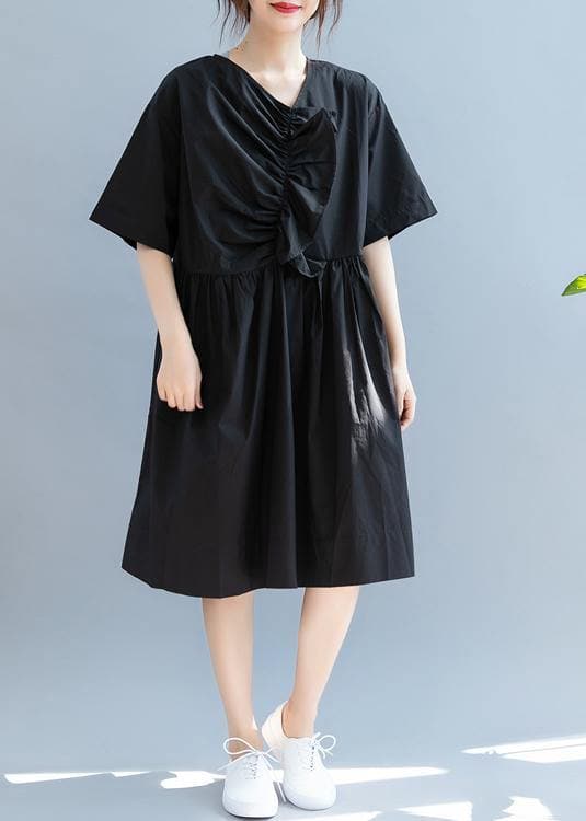 Beautiful black clothes For Women v neck Cinched A Line summer Dress SDL200725