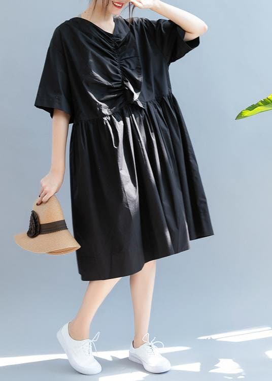 Beautiful black clothes For Women v neck Cinched A Line summer Dress SDL200725