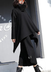 Beautiful black cotton clothes For Women asymmetric hem oversized high neck tops AT-LTP191023