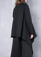 Beautiful black cotton clothes For Women asymmetric hem oversized high neck tops AT-LTP191023