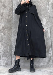 Beautiful black cotton quilting clothes lapel Cinched Maxi Dresses AT-FDL191231