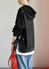 Beautiful black cotton shirts women hooded drawstring Plus Size Clothing fall top LTP190827