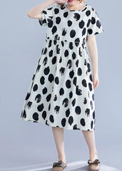 Beautiful black dotted Cotton tunic pattern o neck short sleeve shift Dresses SDM200325