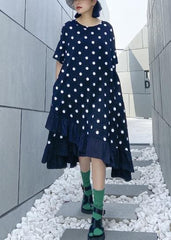 Beautiful black dotted cotton tunics for women o neck Ruffles Dress AT-SDL200508