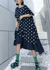 Beautiful black dotted cotton tunics for women o neck Ruffles Dress AT-SDL200508