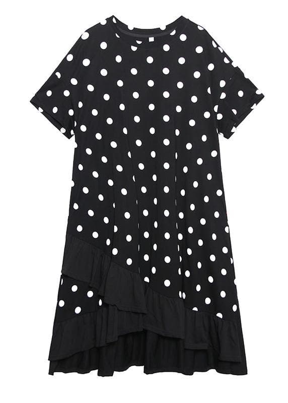 Beautiful black dotted cotton tunics for women o neck Ruffles Dress AT-SDL200508