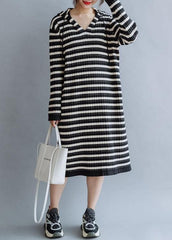 Beautiful black striped cotton quilting dresses hooded Kaftan fall Dress NSD191011