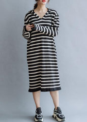 Beautiful black striped cotton quilting dresses hooded Kaftan fall Dress NSD191011