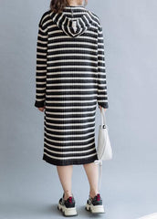 Beautiful black striped cotton quilting dresses hooded Kaftan fall Dress NSD191011