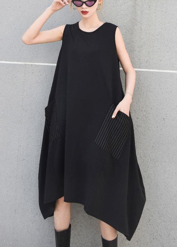 Beautiful black striped pockets cotton clothes sleeveless Maxi summer Dresses AT-SDL190411