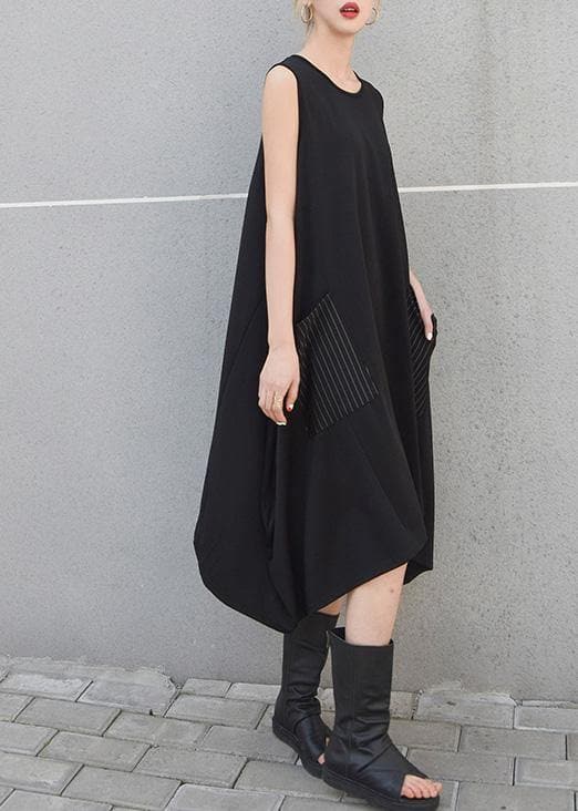 Beautiful black striped pockets cotton clothes sleeveless Maxi summer Dresses AT-SDL190411