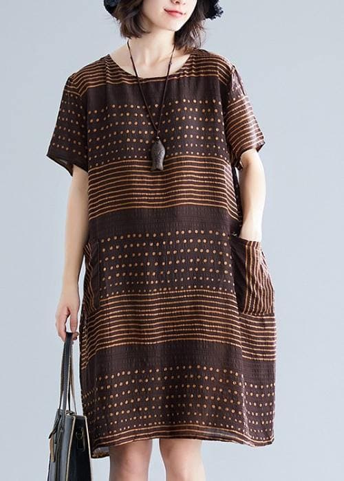 Beautiful chocolate dotted Cotton tunic top o neck pockets short Dress SDM200325