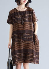 Beautiful chocolate dotted Cotton tunic top o neck pockets short Dress SDM200325