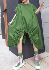 Beautiful green Cotton dresses o neck asymmetric Knee summer Dresses AT-SDM200508