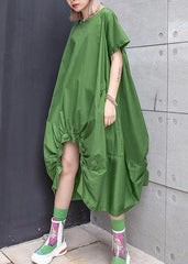 Beautiful green Cotton dresses o neck asymmetric Knee summer Dresses AT-SDM200508