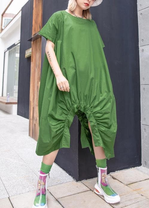 Beautiful green Cotton dresses o neck asymmetric Knee summer Dresses AT-SDM200508