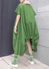 Beautiful green Cotton dresses o neck asymmetric Knee summer Dresses AT-SDM200508