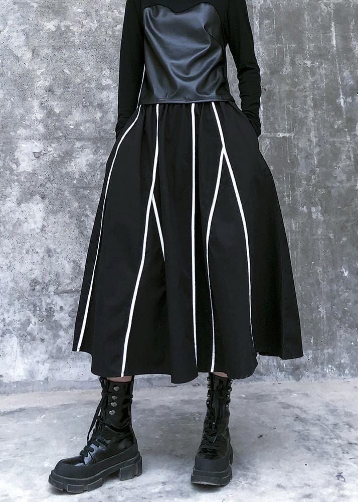 Beautiful high waist cotton asymmetric striped Long Shirts design black long Dresses AT-SKTS200120