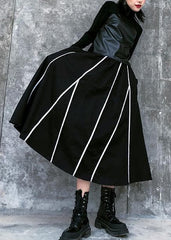 Beautiful high waist cotton asymmetric striped Long Shirts design black long Dresses AT-SKTS200120