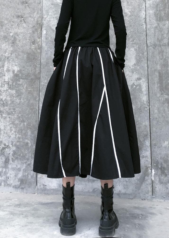 Beautiful high waist cotton asymmetric striped Long Shirts design black long Dresses AT-SKTS200120