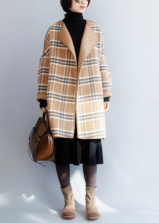 Beautiful khaki plaid Fashion clothes For Women Neckline o neck winter coat TCT191125