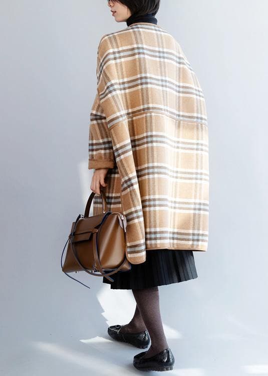 Beautiful khaki plaid Fashion clothes For Women Neckline o neck winter coat TCT191125