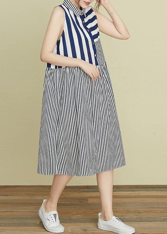 Beautiful lapel atchwork cotton dresses Outfits striped Robe Dress SDL200612