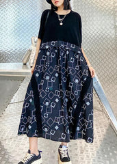 Beautiful o neck patchwork summer dress black print long Dress AT-SDL200723