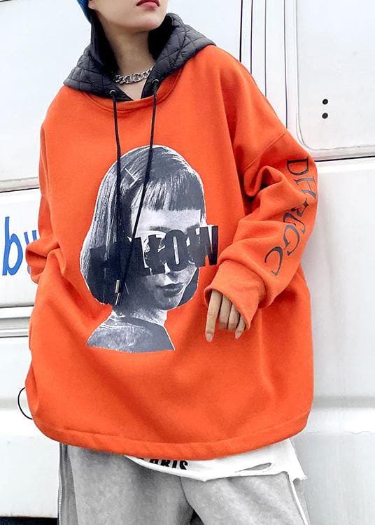 Beautiful orange Figure printing clothes For Women Tutorials hooded blouse AT-LTP201217