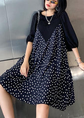 Beautiful patchwork Cotton summer dress Work Outfits black dotted Dress AT-SDM200617