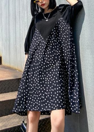 Beautiful patchwork Cotton summer dress Work Outfits black dotted Dress AT-SDM200617