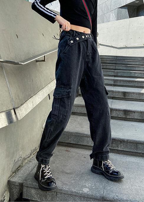 Beautiful pockets casual pants  black gray pattern wild women pants AT-LPTS191211