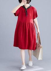 Beautiful red Cotton clothes v neck Cinched cotton Dresses SDM200325