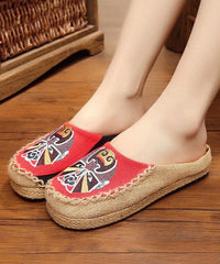 Beige Embroideried Linen Fabric Slippers Shoes Splicing LT210630