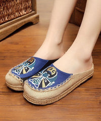 Beige Embroideried Linen Fabric Slippers Shoes Splicing LT210630