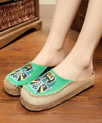 Beige Embroideried Linen Fabric Slippers Shoes Splicing LT210630